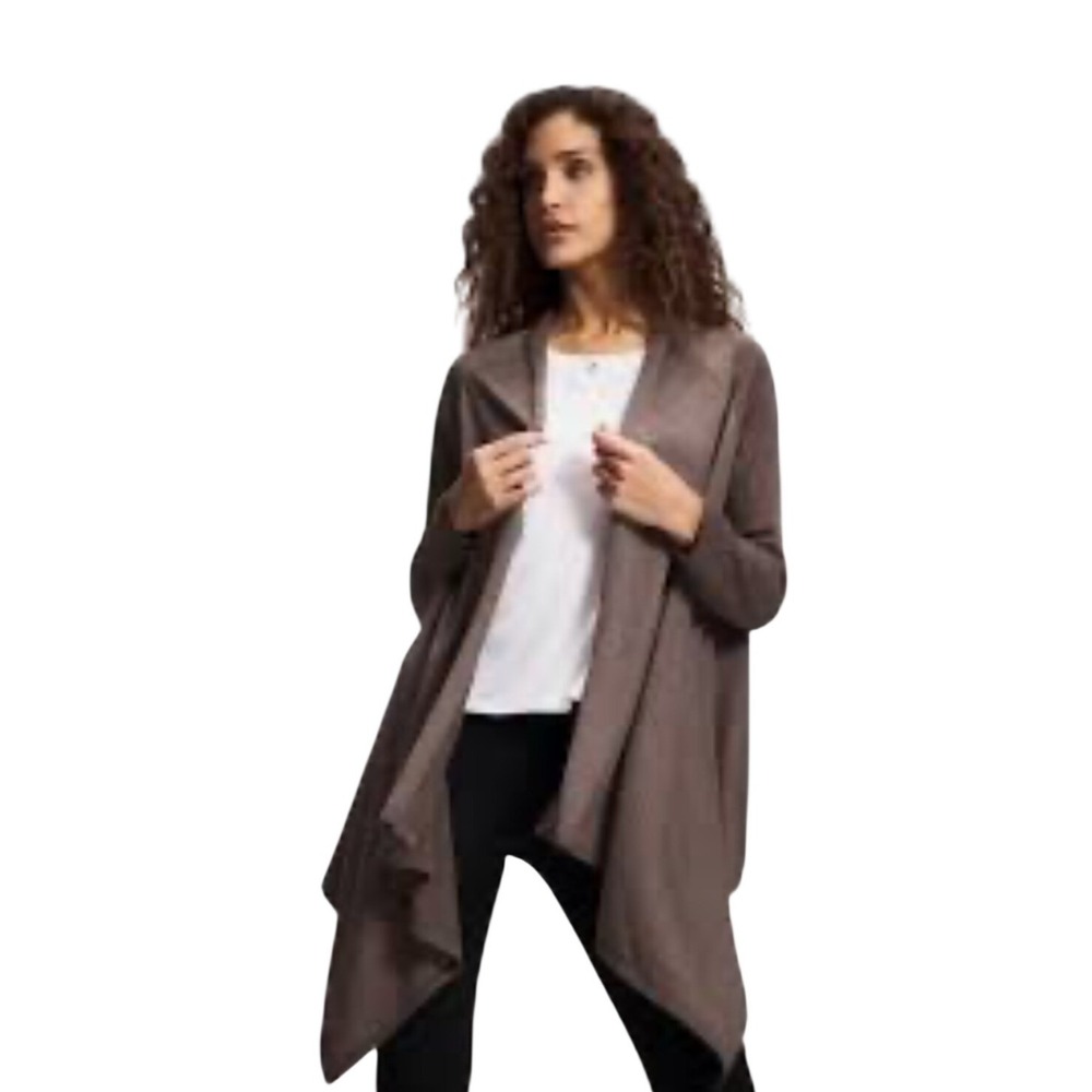 Boo‎ Gemes 100% Cashmere Open Front Waterfall Cardigan Sweater Taupe Size L